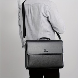 Men'S Large Capacity Business Briefcase - Versatile Shoulder & Crossbody Bag with Adjustable Strap, Ideal for Daily Commute and Travel, Black, Briefcase