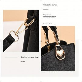 1pc & Piglet Wo 's handbag - Detachable Strap, Golden-Tone Hardware & Leaf Charm, Purse with Zipper Closure, White/Black Animal Print for Casual & Formal Outfits, Versatile Travel Purse, Durable Handbag