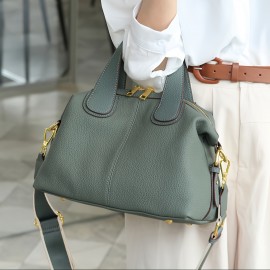 Wo 's Genuine Leather handbag - French Cow Full-Grain /Black Handbag with Golden-Tone Hardware, /Korean-Inspired Elegant Shoulder Purse, Wrist Strap & Zipper Closure for, Travel, Everyday (Luxury Handbag)