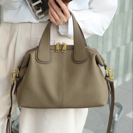 Wo 's Genuine Leather handbag - French Cow Full-Grain /Black Handbag with Golden-Tone Hardware, /Korean-Inspired Elegant Shoulder Purse, Wrist Strap & Zipper Closure for, Travel, Everyday (Luxury Handbag)