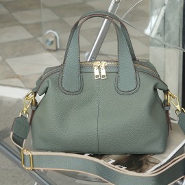 Wo 's Genuine Leather handbag - French Cow Full-Grain /Black Handbag with Golden-Tone Hardware, /Korean-Inspired Elegant Shoulder Purse, Wrist Strap & Zipper Closure for, Travel, Everyday (Luxury Handbag)