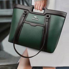 Large Capacity Wo 'S Handbag - Elegant Synthetic Handbag with Zipper Closure, Spacious Work Bag for Wo, Durable Everyday & Formal Use, Available In, Brown, Green, Coffee - Ogehuafee, Stylish Accessory, Professional Wo