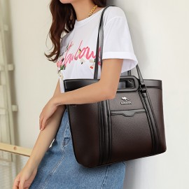 Large Capacity Wo 'S Handbag - Elegant Synthetic Handbag with Zipper Closure, Spacious Work Bag for Wo, Durable Everyday & Formal Use, Available In, Brown, Green, Coffee - Ogehuafee, Stylish Accessory, Professional Wo