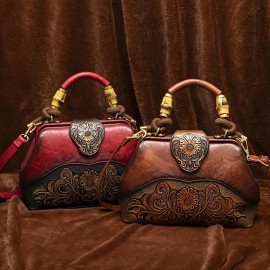 Retro Style Floral Pattern Women'S Handbag, PU Shoulder Bag, High-end All-round Crossbody Bag Suitable For Gifts