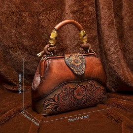 Retro Style Floral Pattern Women'S Handbag, PU Shoulder Bag, High-end All-round Crossbody Bag Suitable For Gifts