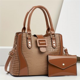 Women's Luxury Top-Grain Leather Purse - Elegant Convertible Crossbody/Handbag with Golden-Tone Hardware, Sophisticated Black Shoulder Bag for Business, Formal Events, Birthday Mother's Day Gift for Women, Wife, Grandma - Durable Everyday & Special Occasion Designer Bag, Ladies Handbags, Crocodile Texture, Stylish Clutch, Highquality Stitching, Professional Women