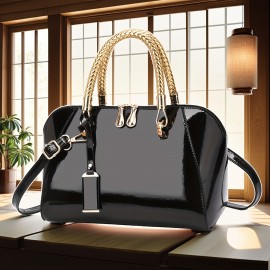 [Elegant Evening Clutch Purse] Golden-Tone Chain Strap & Zipper Closure, Women's Elegant Evening Clutch Purse - Large Capacity for Weddings, Parties, Formal Events - 7 Colors (Black Shown)