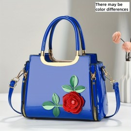 [Vintage Floral Crossbody Bag] Stylish Vintage Floral Women's Evening Bag, Crossbody with Red Rose Design, Zip Closure | Available in Yellow, Blue, Green, Black