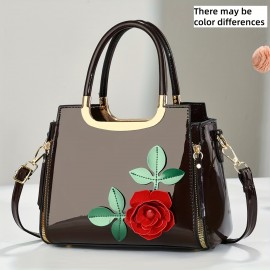 [Vintage Floral Crossbody Bag] Stylish Vintage Floral Women's Evening Bag, Crossbody with Red Rose Design, Zip Closure | Available in Yellow, Blue, Green, Black