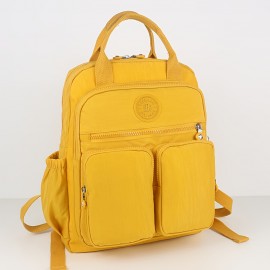 BO Women's Lightweight Nylon Backpack - Multi-Pocket School & Travel Backpack with /Korean Style, Adjustable Straps & Golden-Tone Hardware, Mustard-Yellow//Dark Grey, Durable Zipper Closure, Partition Storage for College,