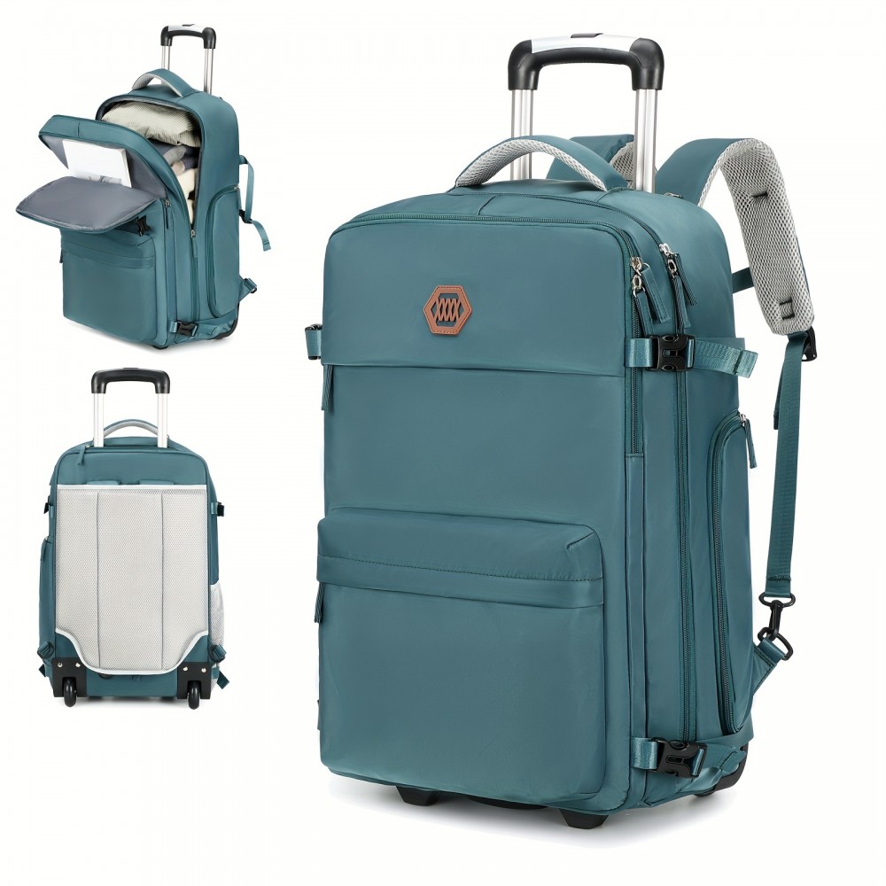 Rolling Backpack for Women, 17-inch Laptop Travel Bag with Wheels, Hand Luggage Wheeled Backpack with Shoe Compartment, Overnight Suitcase Business University Computer Bag