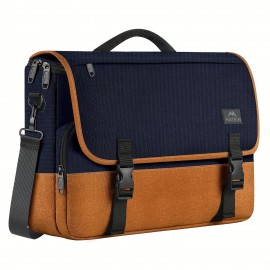 TSA-Approved Laptop Briefcase - Quilted Black & Golden Messenger Bag with Adjustable Shoulder Strap, Multiple Compartments & Secure Zippers, Durable Polyester for Business, Office,  Travel, Professional Carryall | Goldtone Hardware