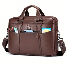 [Work Carryall, Sleek Handbag] Genuine Leather Men's Briefcase - Adjustable Strap, Multiple Compartments | Large Capacity Business & Travel Bag | Dark Brown, Perfect Gift for Father's Day, Graduation, Valentine's Day