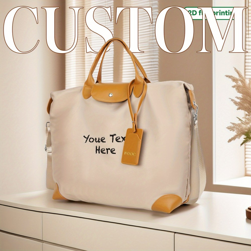 Customizable Chalk-Style Text Beige Tote Bag - Detachable Shoulder Strap, Spacious Travel & Vacation Handbag, Hand Washable Durable Design for Casual Outings