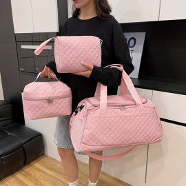 3pcs Handbag Set, New Quilted Fashion Three-Piece Set, Large Capacity Travel Bag Set, Outdoor Sports Tote Bag, Business Trip Luggage Organizer Bag, Separate Shoe Compartment, Makeup Bag, Handheld Fitness Bag Small Bag for Cosmetics and Toiletries