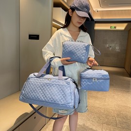 3pcs Handbag Set, New Quilted Fashion Three-Piece Set, Large Capacity Travel Bag Set, Outdoor Sports Tote Bag, Business Trip Luggage Organizer Bag, Separate Shoe Compartment, Makeup Bag, Handheld Fitness Bag Small Bag for Cosmetics and Toiletries