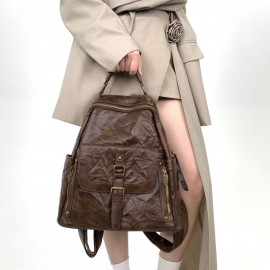 Women'S Vintage Backpack - Large Capacity Purse with Adjustable Strap, Zipper Closure, Synthetic Bag for Women, Coffee Brown/Black - Everyday, Work, Party, Travel - Y2K Street Style Handbag, Party Accessory, Retro Aesthetic, Durable Construction, Spacious Tote, Fashion Lovers