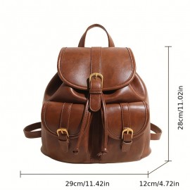 Vintage College-Style Women'S Backpack with Large Capacity, Fashionable And Versatile, Suitable for Casual Outings And Students' Books.