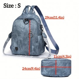 Women'S Retro Backpack - Solid Color BrownRed/ - Adjustable Strap, Zipper Closure, - Durable Casual & Office Bag for Everyday, Travel - Easy-clean Design, Backpack For Travel, Vintage Style, Daily Commute, Classic Look, Sturdy Construction