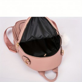 Women's Korean-Style Soft Synthetic Leather Backpack - Adjustable Strap & Golden-Tone Hardware, /Black/Pink Beige/, Zipper Closure Bookbag, Handbag or Backpack for Work, Travel, College, Casual Use (Multi-Color Options)