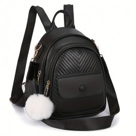 Women's Korean-Style Soft Synthetic Leather Backpack - Adjustable Strap & Golden-Tone Hardware, /Black/Pink Beige/, Zipper Closure Bookbag, Handbag or Backpack for Work, Travel, College, Casual Use (Multi-Color Options)