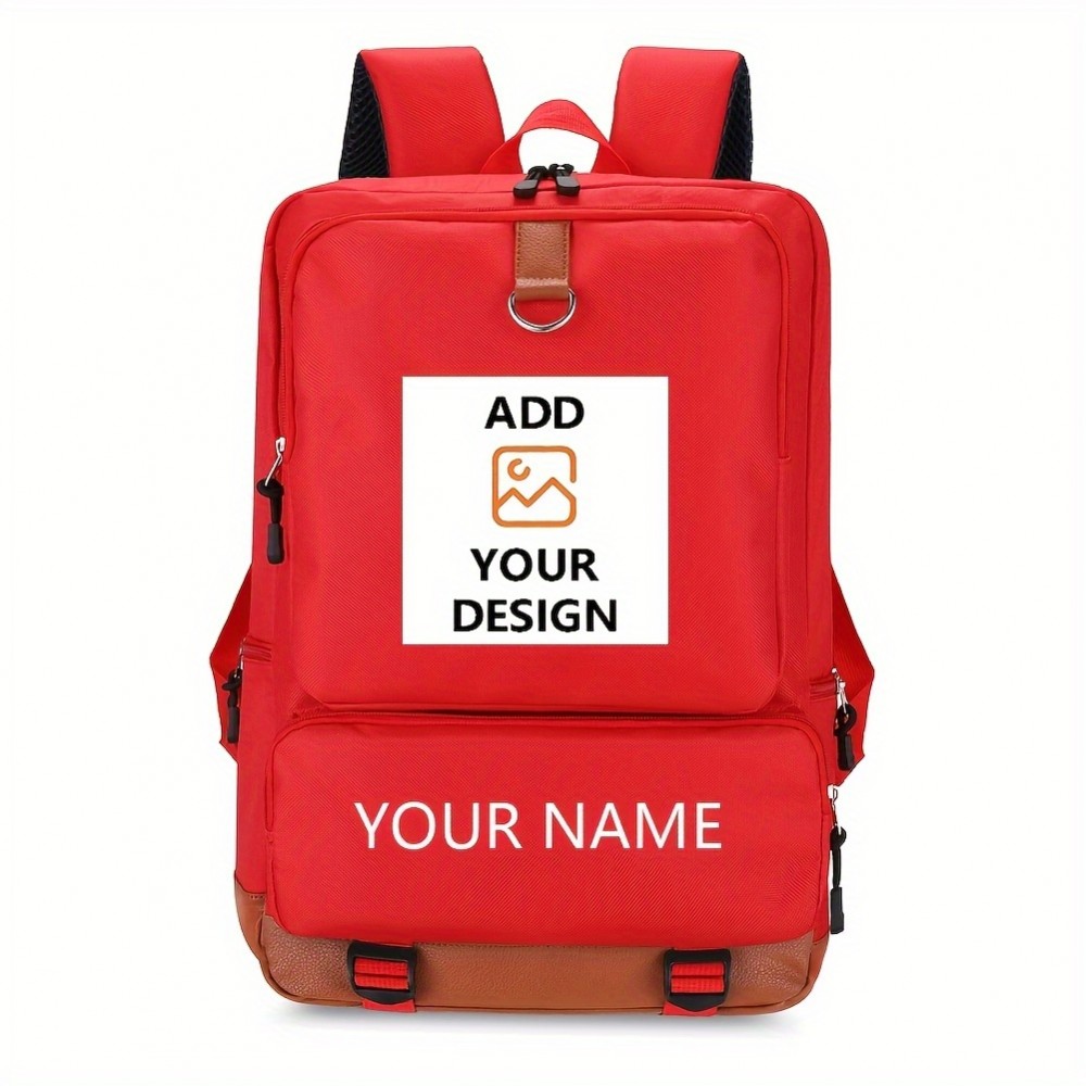 [Customizable Backpack] Lightweight Customizable Photo & Text Backpack | Oxford Fabric with Adjustable Straps, Black with Orange Accents, Machine Washable Personalized Gift, Ideal for Daily Commuting and Travel