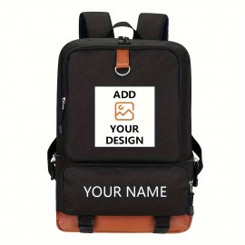 [Customizable Backpack] Lightweight Customizable Photo & Text Backpack | Oxford Fabric with Adjustable Straps, Black with Orange Accents, Machine Washable Personalized Gift, Ideal for Daily Commuting and Travel