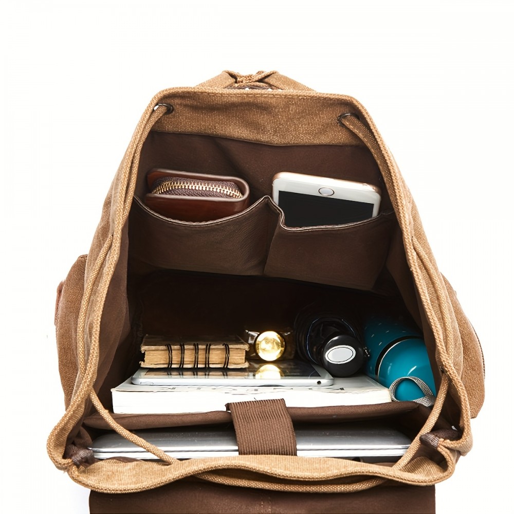 Vintage Canvas Backpack - Large Capacity, Durable Multi-Compartment Laptop Bag for Men & Women, Adjustable Straps, Zipper Closure, Ideal for Daily Commute & School, Casual Style, Backpack for School, Commuter Bag, Classic Design, Sturdy Construction, Backpack For Women, Backpack For Men, Laptop Backpack, Travel Backpack