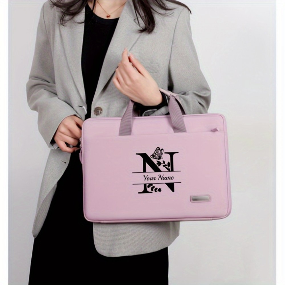 Personalized 180° Open-Close Durable Laptop Briefcase, Oxford Fabric Material, 14/15 Inch Computer Bag with Custom Butterfly Letter Design - Ideal Gift for School, Office, or Valentine'S Day - Black, Light Purple, Green, Gray, Dark Gray, Blue