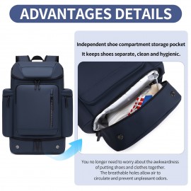 [Navy Blue Travel Backpack] 15.6-Inch Laptop Navy Blue Travel Backpack | Men's Backpack with Multiple Zippered Pockets, Shoe Storage, Adjustable Straps - Airline Approved for Hiking, Outdoor Sports & Daily Commute