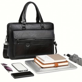 Personalized Name Men'S Briefcase - Large Capacity Synthetic Laptop Bag with Adjustable Strap, Multiple Compartments & Mesh Pockets for Business Travel, Black
