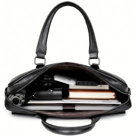 Personalized Name Men'S Briefcase - Large Capacity Synthetic Laptop Bag with Adjustable Strap, Multiple Compartments & Mesh Pockets for Business Travel, Black