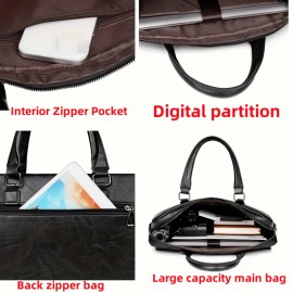 Personalized Name Men'S Briefcase - Large Capacity Synthetic Laptop Bag with Adjustable Strap, Multiple Compartments & Mesh Pockets for Business Travel, Black