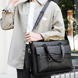 Personalized Name Men'S Briefcase - Large Capacity Synthetic Laptop Bag with Adjustable Strap, Multiple Compartments & Mesh Pockets for Business Travel, Black