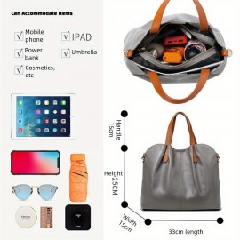 Women's Genuine Leather Large Capacity Tote and Crossbody Bag - Top-Grain Cowhide Purse with Golden-Tone Hardware, Elegant Minimalist design for Work, Travel, Everyday - Available in Black, Sophisticated Ladies Handbag, Professional Accessory, Sleek Silhouette, Premium Material, Working Ladies