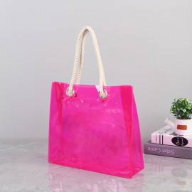 [1pc Customizable PVC Tote] 1pc Durable Transparent PVC Tote Bag with Twine Handles | Customizable, Personalized Text & Pink Glitter Design, Perfect for Everyday Use or Special Occasions