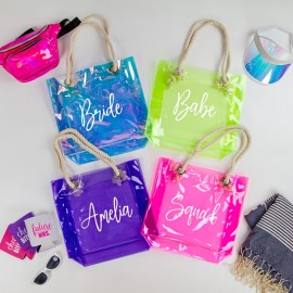 [1pc Customizable PVC Tote] 1pc Durable Transparent PVC Tote Bag with Twine Handles | Customizable, Personalized Text & Pink Glitter Design, Perfect for Everyday Use or Special Occasions