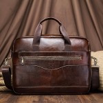 Vintage Brown Leather Men's Business Shoulder Bag - Genuine Leather Messenger Handbag with Adjustable Strap, Multiple Compartments & Zippers for Office Use, Professional Attache Case | Stylish Zipper Bag | Leather Briefcase