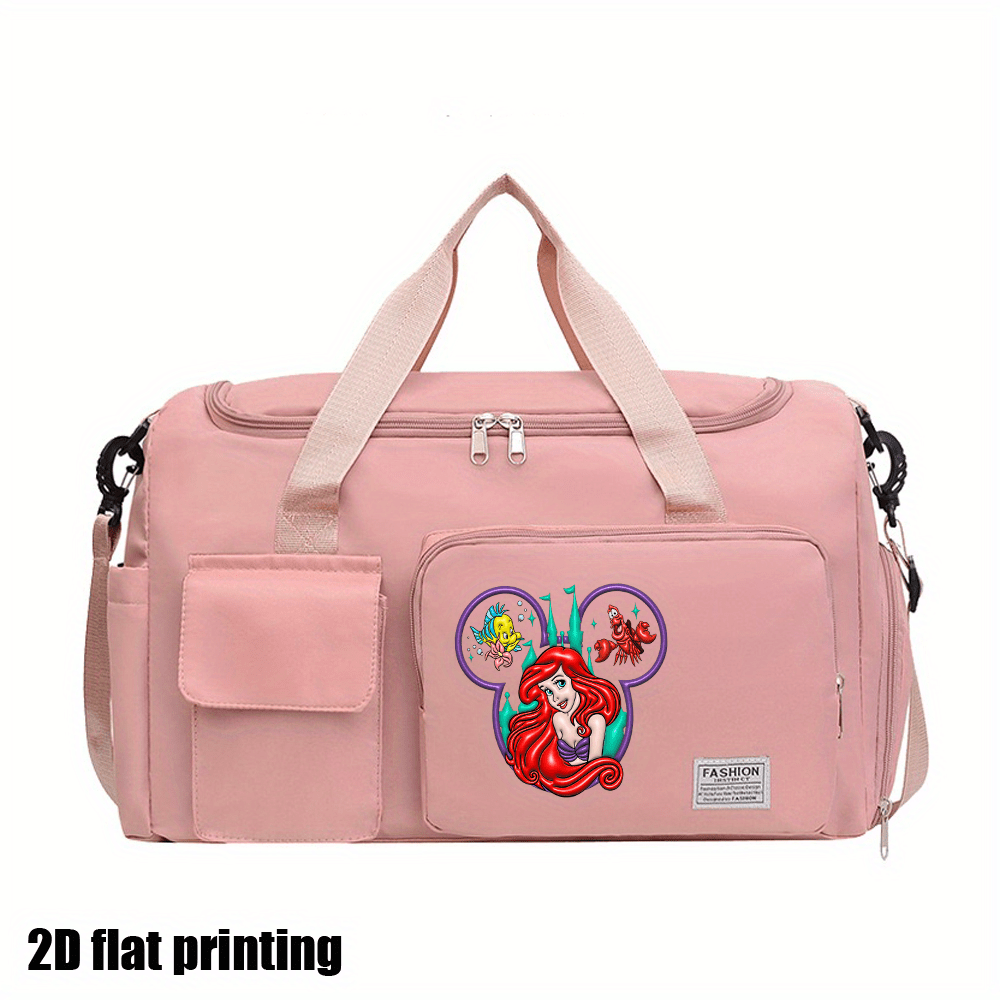 [Disney Valentine Bag] Disney 1pc Ariel The Little Mermaid Valentine's Day Themed Multifunctional Travel Bag | Large Capacity High Quality Suitcase with Trolley, Multiple Compartments & Shoe Storage, Durable Fabric for Students, Boarding, Outdoor Sports (Purple, Pink, Blue)
