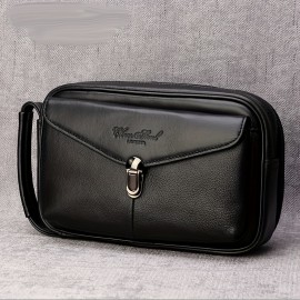 Men's Genuine Leather Handbag - Large Capacity Luxury Brown Cowhide Clutch with Golden-Tone Hardware, Top Handle & Zipper Closure, Spacious Interior for Business, Travel, Everyday Use - Durable & Stylish Men's Wallet & Organizer Bag