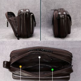 Men's Genuine Leather Handbag - Large Capacity Luxury Brown Cowhide Clutch with Golden-Tone Hardware, Top Handle & Zipper Closure, Spacious Interior for Business, Travel, Everyday Use - Durable & Stylish Men's Wallet & Organizer Bag