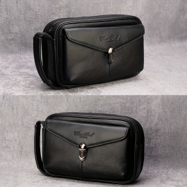 Men's Genuine Leather Handbag - Large Capacity Luxury Brown Cowhide Clutch with Golden-Tone Hardware, Top Handle & Zipper Closure, Spacious Interior for Business, Travel, Everyday Use - Durable & Stylish Men's Wallet & Organizer Bag