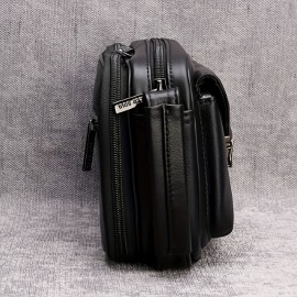 Men's Genuine Leather Handbag - Large Capacity Luxury Brown Cowhide Clutch with Golden-Tone Hardware, Top Handle & Zipper Closure, Spacious Interior for Business, Travel, Everyday Use - Durable & Stylish Men's Wallet & Organizer Bag