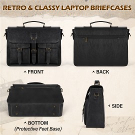 Messenger Bag For Men 15.6 Inch Vintage Laptop Briefcase Large Laptop Bag Satchel Bag Computer Shoulder Bag For Office Work Travel College, Brown