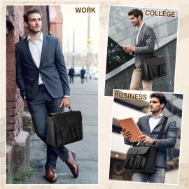 Messenger Bag For Men 15.6 Inch Vintage Laptop Briefcase Large Laptop Bag Satchel Bag Computer Shoulder Bag For Office Work Travel College, Brown