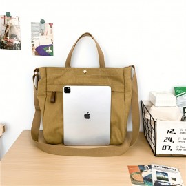 Canvas Retro Tote Bag Versatile Casual Large Capacity Handheld Bag For Men Women, Solid Color Daypacks For Daily Commuting & Library, Books Tablet Storage Shoulder Bag