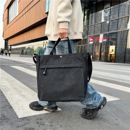 Canvas Retro Tote Bag Versatile Casual Large Capacity Handheld Bag For Men Women, Solid Color Daypacks For Daily Commuting & Library, Books Tablet Storage Shoulder Bag