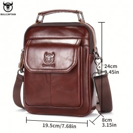 [Durable Leather Bag] Bull Captain Men's Large Capacity Shoulder Bag | Brown Leather, Multi-Compartment, Adjustable Strap, Durable and Stylish for Everyday Use