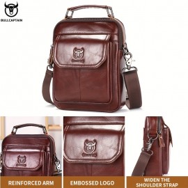 [Durable Leather Bag] Bull Captain Men's Large Capacity Shoulder Bag | Brown Leather, Multi-Compartment, Adjustable Strap, Durable and Stylish for Everyday Use