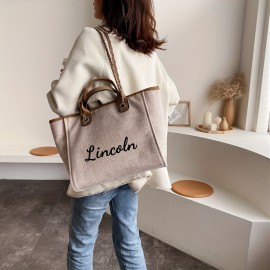 Personalized Embroidered Canvas Tote Bag - Custom Name Large Capacity Shoulder Bag with Chain Strap, Khaki Canvas Bridesmaid Gift, Summer Beach & Backpack Accessory, Ideal Birthday Anniversary Present for Girlfriend Mom Family Friends, Bridesmaid Gift Bag, Elegant Accessory, Sturdy Handle Construction